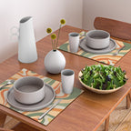 Retro Abstract New Groove Swirl Pattern in Mossy Sage Olive Green Apricot Orange Placemat Gallery Image 2
