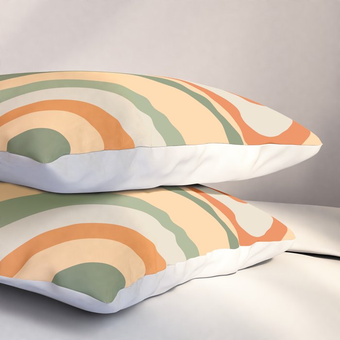 Retro Abstract New Groove Swirl Pattern in Mossy Sage Olive Green Apricot Orange Pillow Sham Gallery Image 3