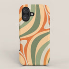 Retro Abstract New Groove Swirl Pattern in Mossy Sage Olive Green Apricot Orange iPhone Case Gallery Image 1