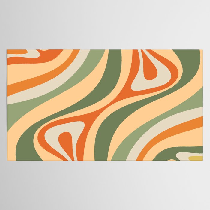 Retro Abstract New Groove Swirl Pattern in Mossy Sage Olive Green Apricot Orange Tablecloth Gallery Image 2