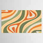 Retro Abstract New Groove Swirl Pattern in Mossy Sage Olive Green Apricot Orange Tablecloth Gallery Image 2