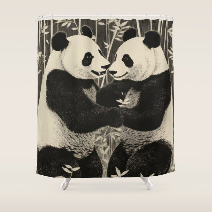 Bamboo Panda Dancing Pair Shower Curtain Gallery Image 1
