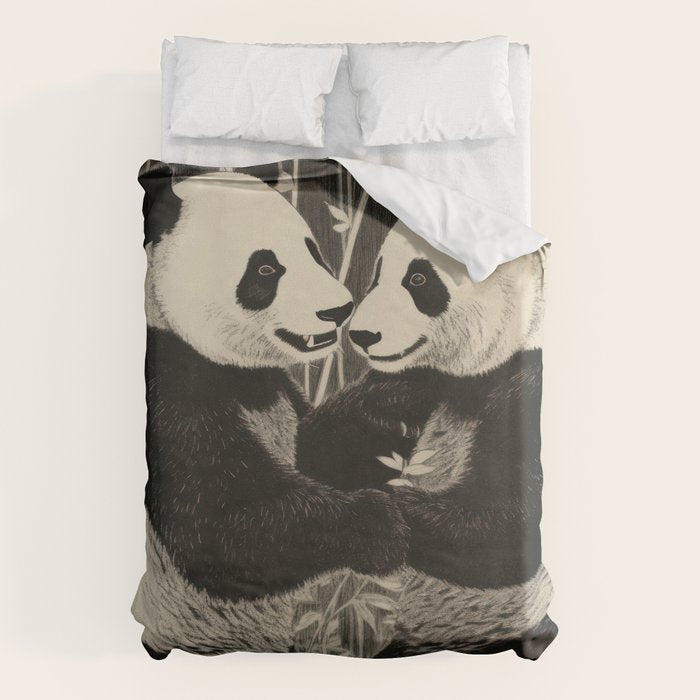 Bamboo Panda Dancing Pair Duvet Cover Gallery Image 1