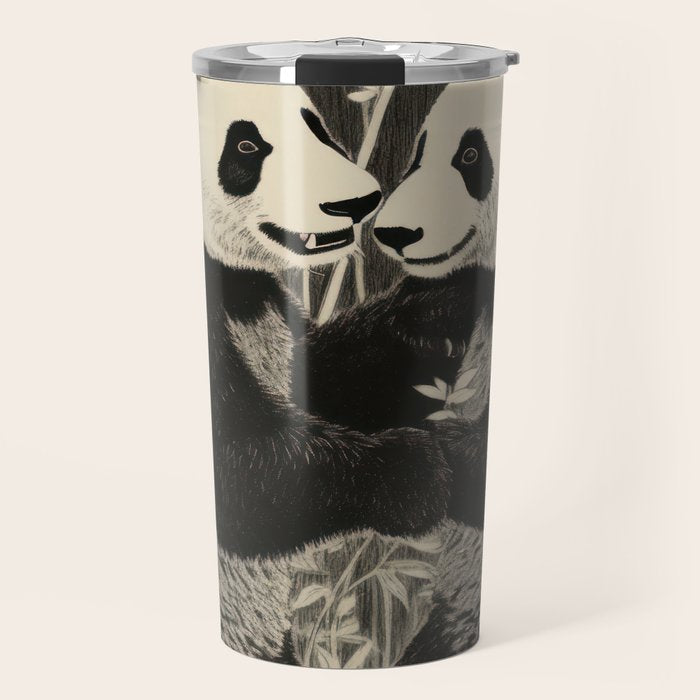 Bamboo Panda Dancing Pair Travel Mug Gallery Image 1