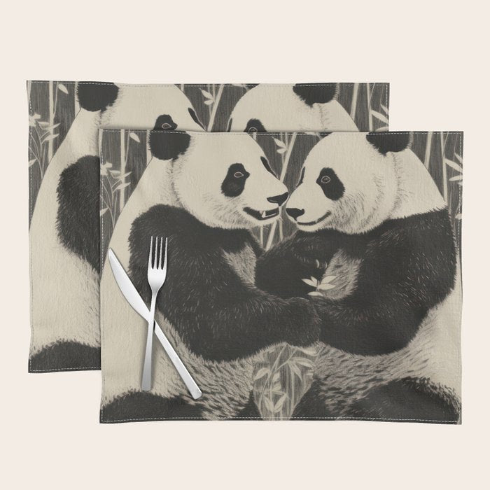 Bamboo Panda Dancing Pair Placemat Gallery Image 1