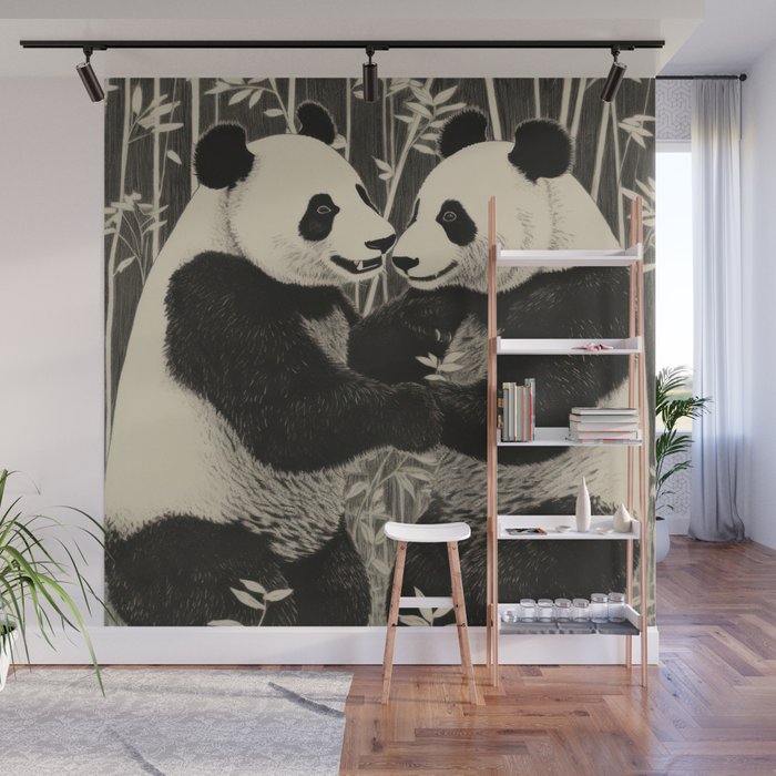 Bamboo Panda Dancing Pair Wall Mural Gallery Image 1