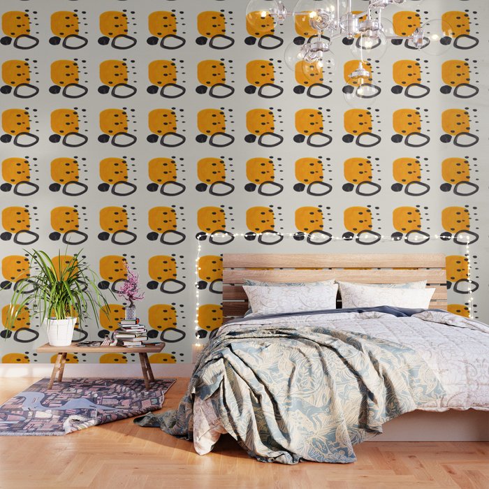 Unique Abstract Unique Mid century Modern Yellow Mustard Black Ring Dots Wallpaper Gallery Image 1