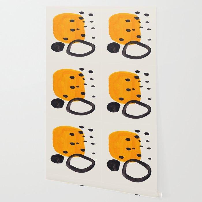 Unique Abstract Unique Mid century Modern Yellow Mustard Black Ring Dots Wallpaper Gallery Image 2