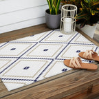 Southwestern Geometric - Tan Navy White Outdoor Rug Gallery Image 2