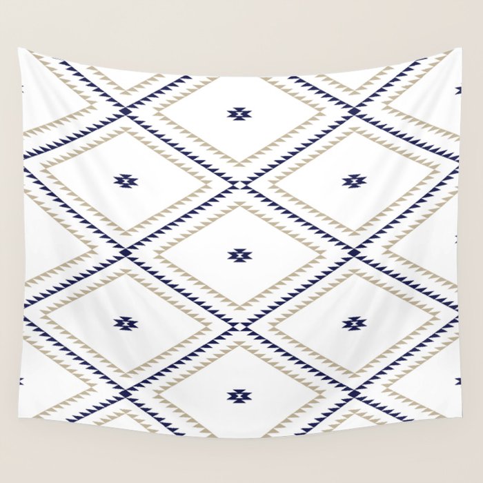 Southwestern Geometric - Tan Navy White Wall Tapestry Gallery Image 1