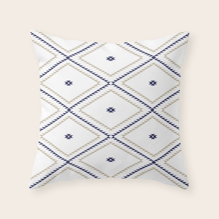 Southwestern Geometric - Tan Navy White Throw Pillow Gallery Image 6