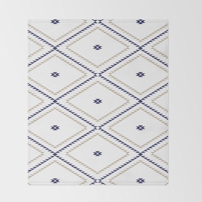 Southwestern Geometric - Tan Navy White Throw Blanket Gallery Image 2