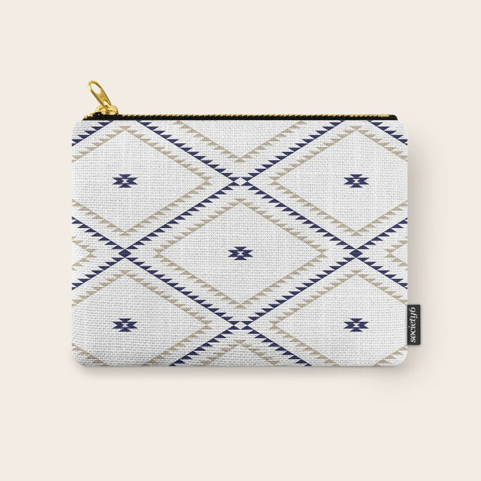 Southwestern Geometric - Tan Navy White Carry All Pouch Gallery Image 1