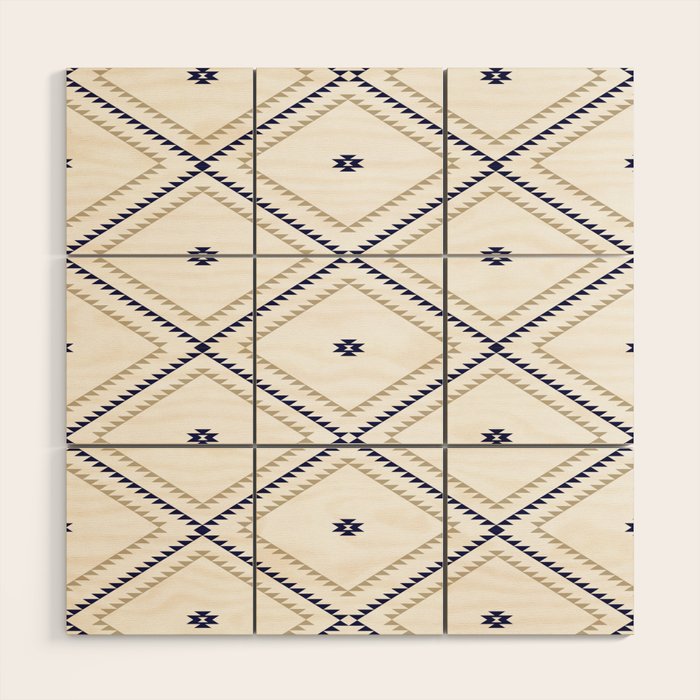 Southwestern Geometric - Tan Navy White Wood Wall Art Gallery Image 1