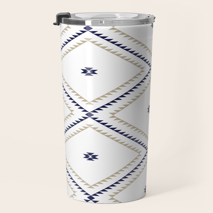 Southwestern Geometric - Tan Navy White Travel Mug Gallery Image 3