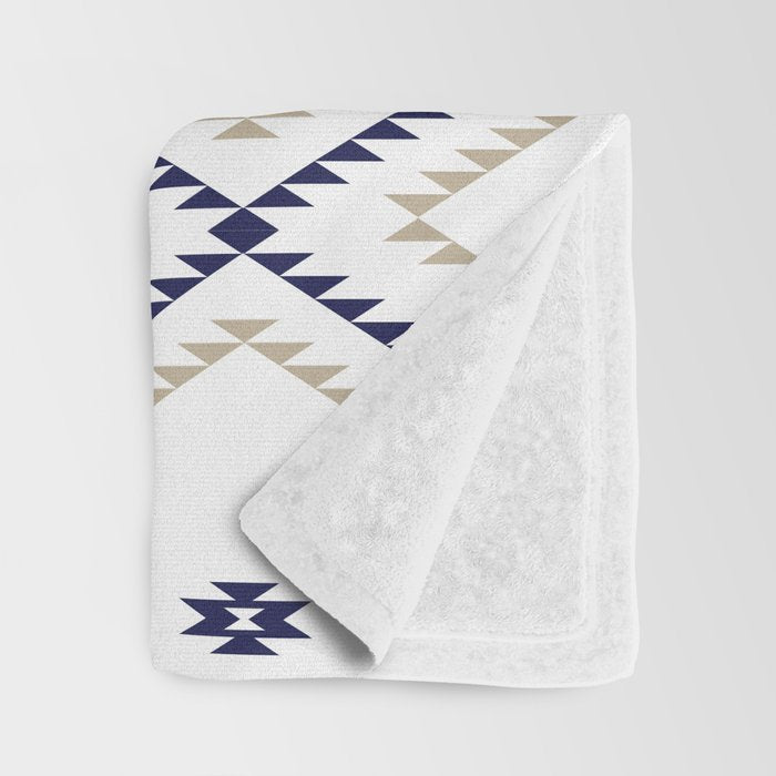 Southwestern Geometric - Tan Navy White Throw Blanket Gallery Image 3