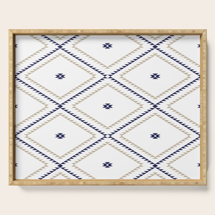 Southwestern Geometric - Tan Navy White Serving Tray Gallery Image 1