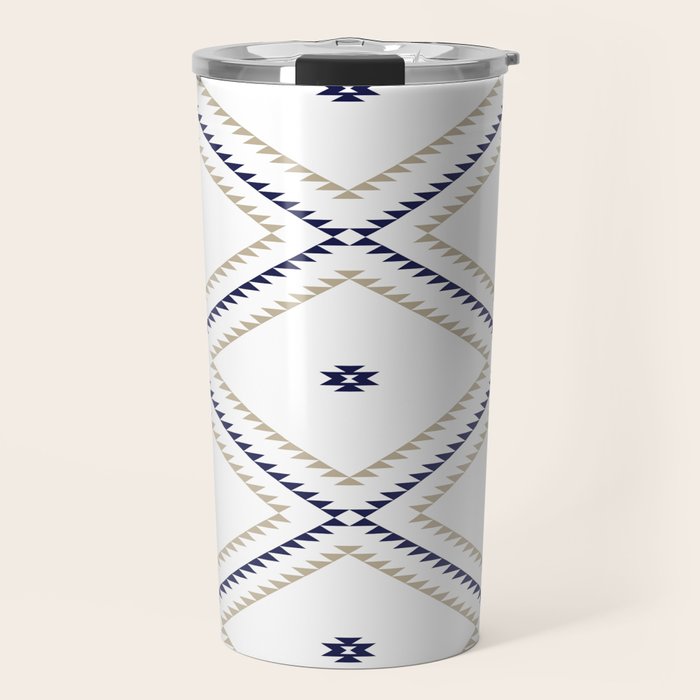 Southwestern Geometric - Tan Navy White Travel Mug Gallery Image 1