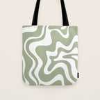 Liquid Swirl Abstract Pattern in Sage Green and White Tote Bag Gallery Image 1
