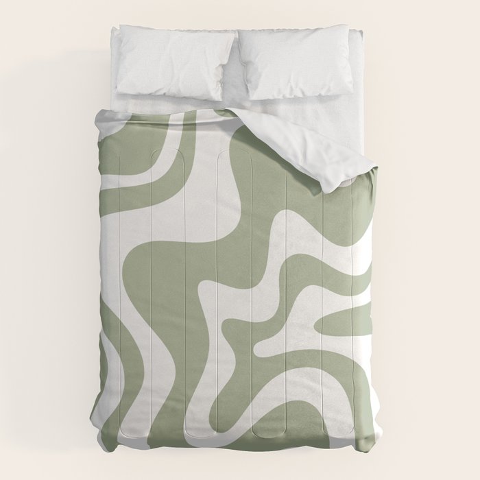 Liquid Swirl Abstract Pattern in Sage Green and White Comforter Gallery Image 6