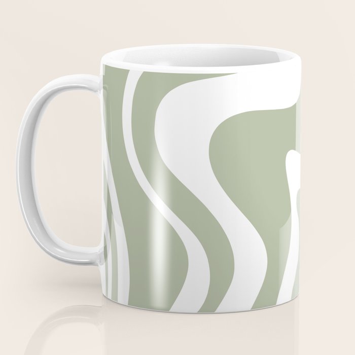Liquid Swirl Abstract Pattern in Sage Green and White Coffee Mug Gallery Image 3