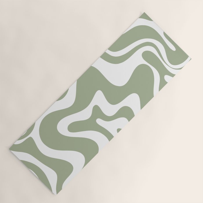 Liquid Swirl Abstract Pattern in Sage Green and White Yoga Mat Gallery Image 1
