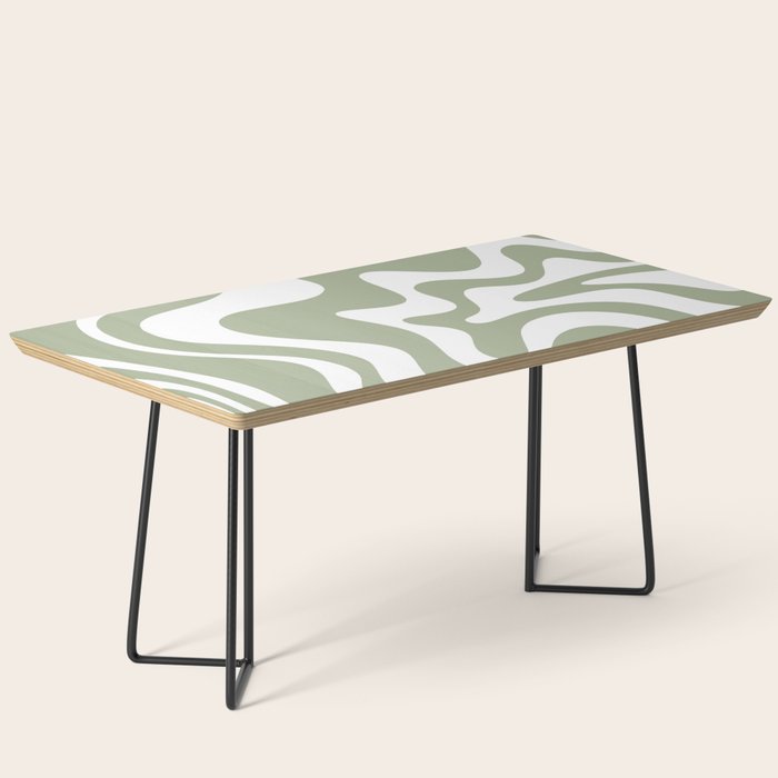 Liquid Swirl Abstract Pattern in Sage Green and White Coffee Table Gallery Image 1