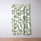 Liquid Swirl Abstract Pattern in Sage Green and White Window Curtain Gallery Image 3