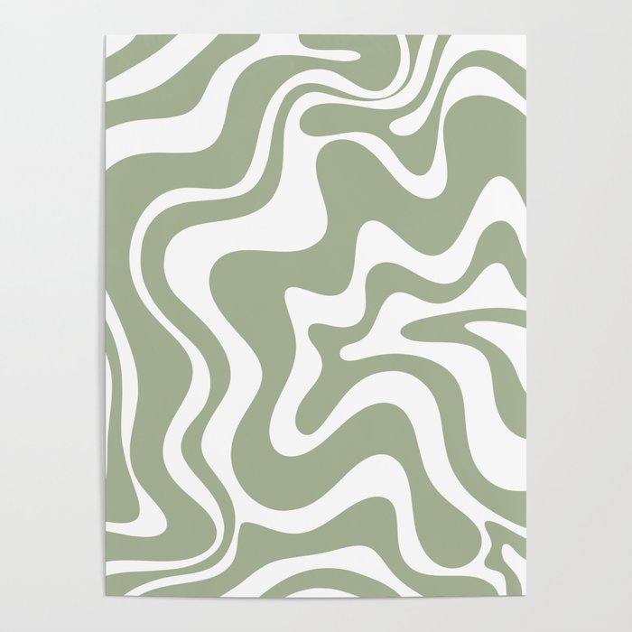 Liquid Swirl Abstract Pattern in Sage Green and White Poster Gallery Image 1