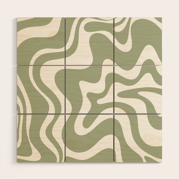 Liquid Swirl Abstract Pattern in Sage Green and White Wood Wall Art Gallery Image 1