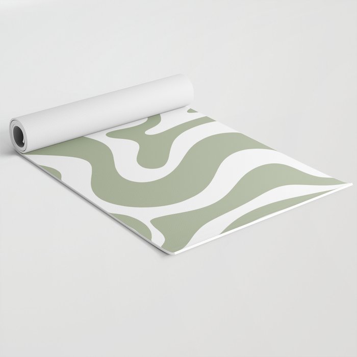 Liquid Swirl Abstract Pattern in Sage Green and White Yoga Mat Gallery Image 2