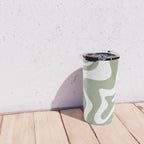 Liquid Swirl Abstract Pattern in Sage Green and White Travel Mug Gallery Image 4