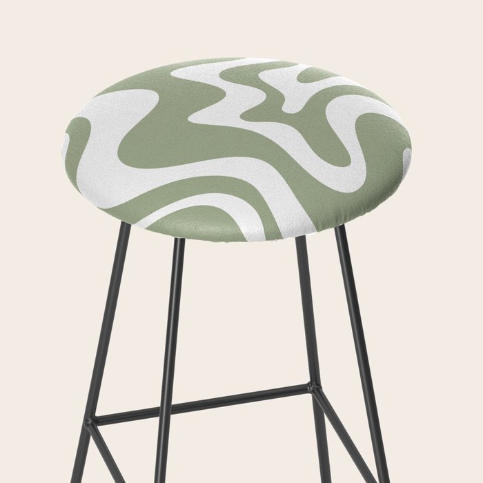 Liquid Swirl Abstract Pattern in Sage Green and White Stool Gallery Image 2