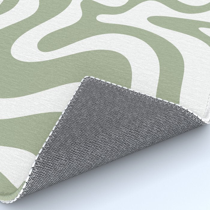 Liquid Swirl Abstract Pattern in Sage Green and White Rug Gallery Image 4