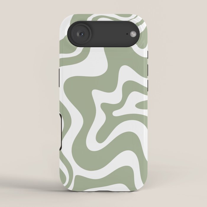 Liquid Swirl Abstract Pattern in Sage Green and White iPhone Case Gallery Image 2