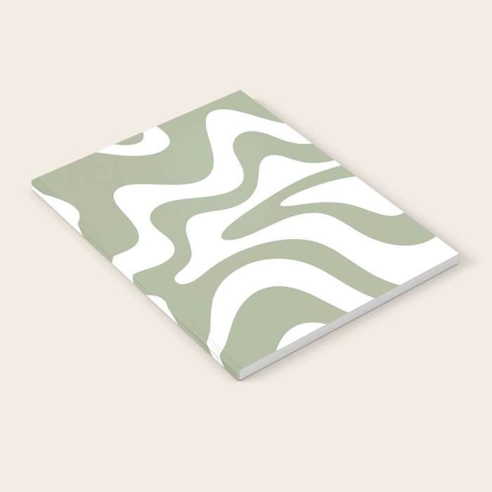 Liquid Swirl Abstract Pattern in Sage Green and White Notebook Gallery Image 2
