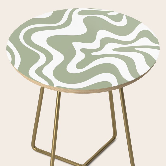 Liquid Swirl Abstract Pattern in Sage Green and White Side Table Gallery Image 2