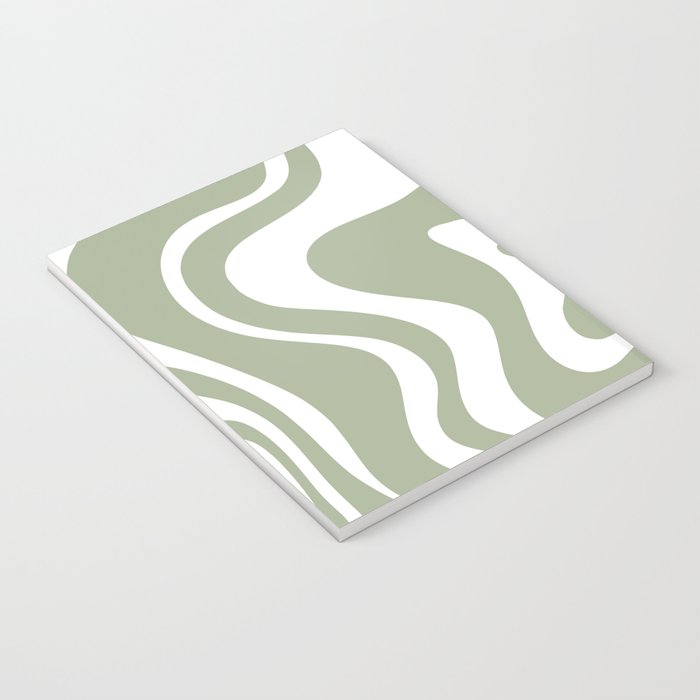 Liquid Swirl Abstract Pattern in Sage Green and White Notebook Gallery Image 3