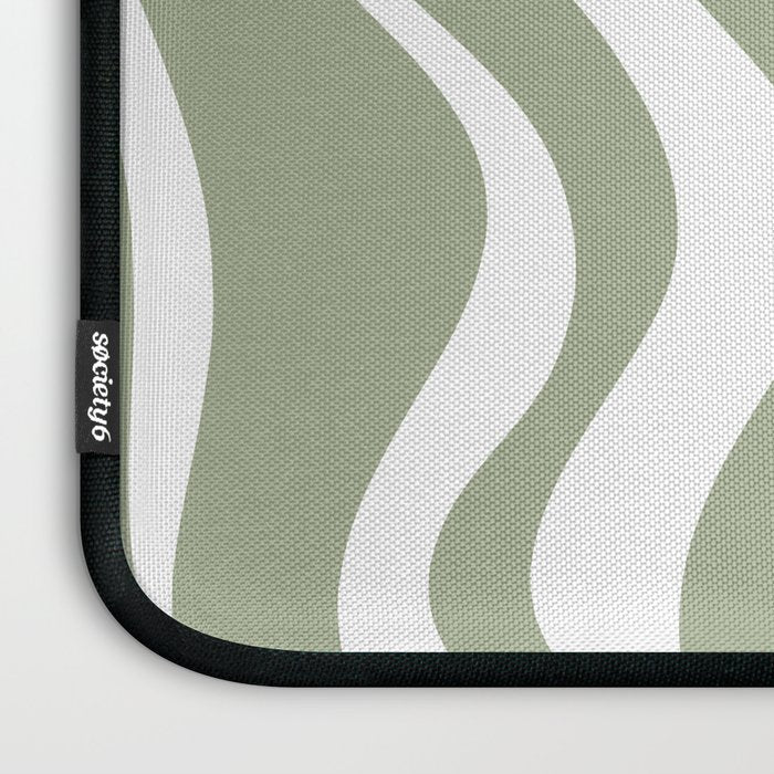 Liquid Swirl Abstract Pattern in Sage Green and White Laptop Sleeve Gallery Image 3