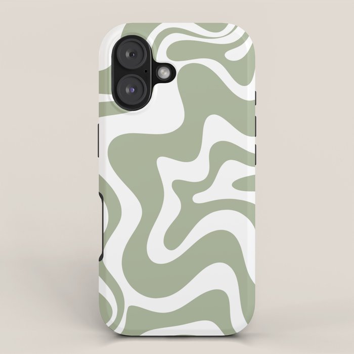 Liquid Swirl Abstract Pattern in Sage Green and White iPhone Case Gallery Image 1