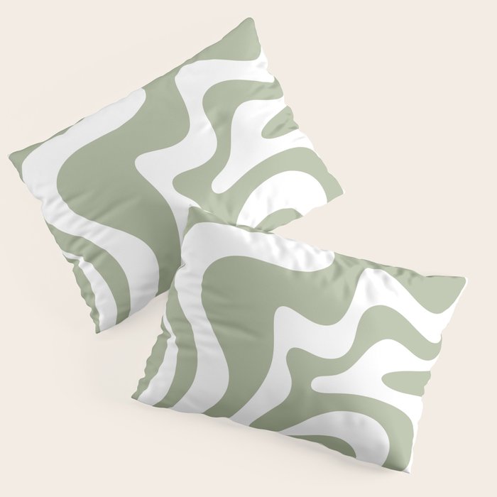 Liquid Swirl Abstract Pattern in Sage Green and White Pillow Sham Gallery Image 3