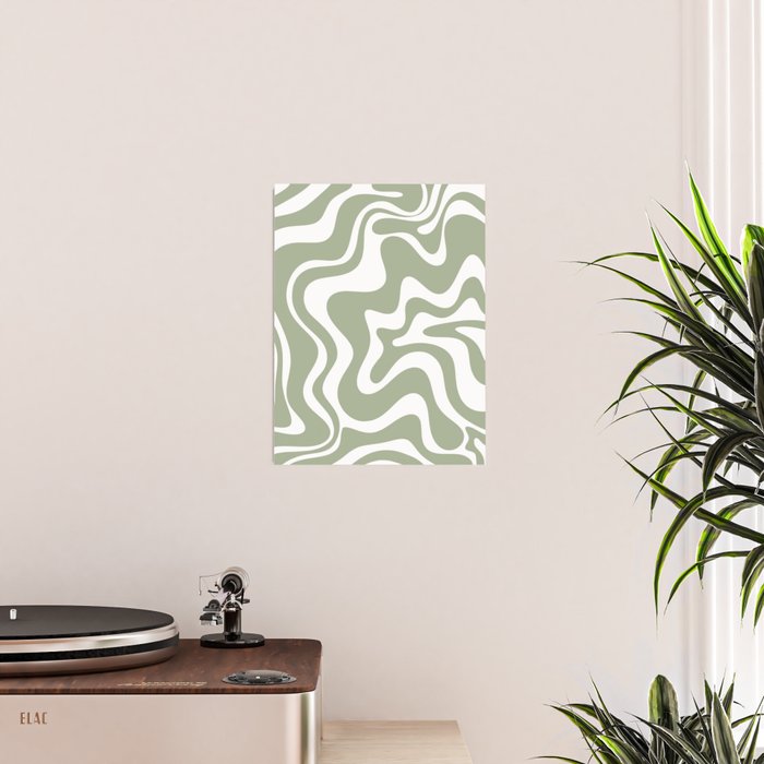 Liquid Swirl Abstract Pattern in Sage Green and White Poster Gallery Image 2