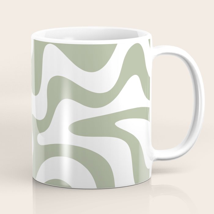 Liquid Swirl Abstract Pattern in Sage Green and White Coffee Mug Gallery Image 1