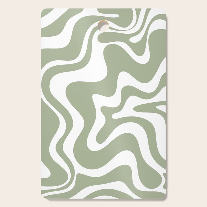Liquid Swirl Abstract Pattern in Sage Green and White Cutting Board Gallery Image 1