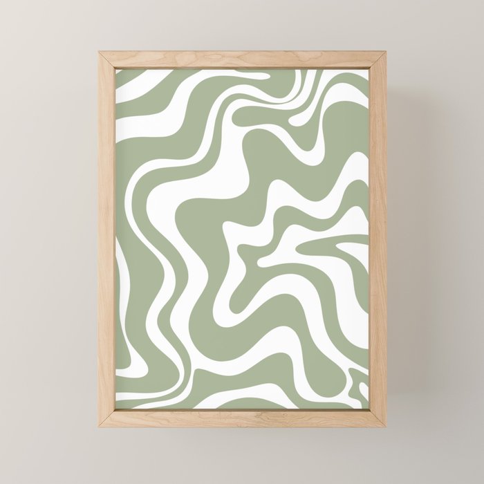 Liquid Swirl Abstract Pattern in Sage Green and White Mini Art Print Gallery Image 1