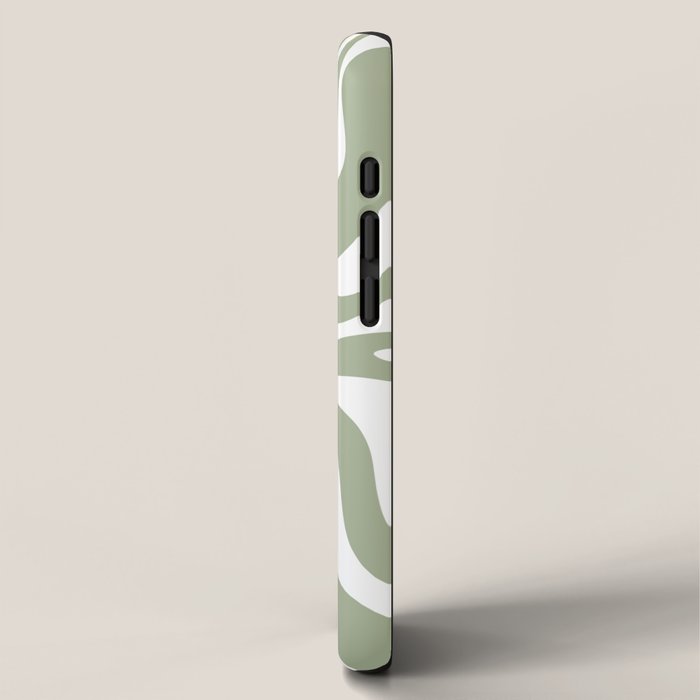 Liquid Swirl Abstract Pattern in Sage Green and White iPhone Case Gallery Image 2