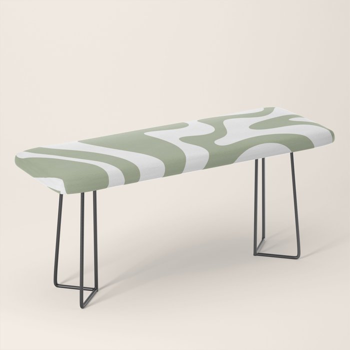Liquid Swirl Abstract Pattern in Sage Green and White Bench Gallery Image 1