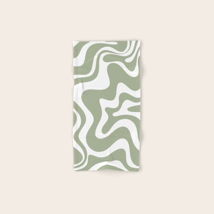 Liquid Swirl Abstract Pattern in Sage Green and White Bath Towel Gallery Image 1