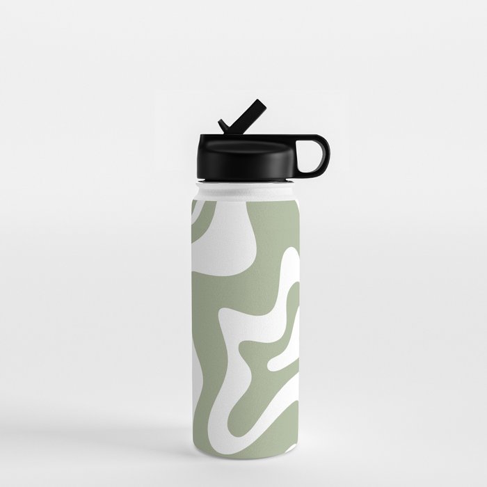 Liquid Swirl Abstract Pattern in Sage Green and White Water Bottle Gallery Image 1