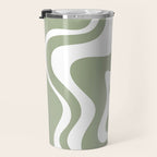 Liquid Swirl Abstract Pattern in Sage Green and White Travel Mug Gallery Image 3